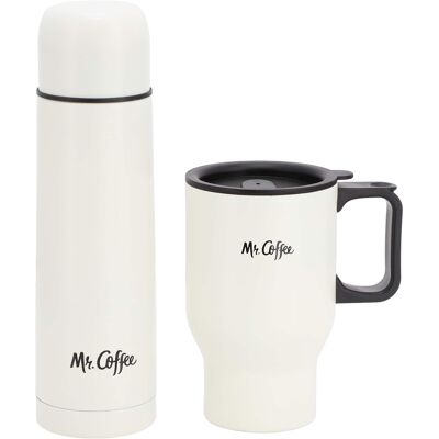 Mr. Coffee - Javelin 2 Piece Thermal Bottle and Travel Mug Set - White Mr. Coffee - Javelin 2 Piece Thermal Bottle and Travel Mug Set - White