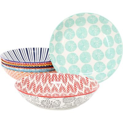 Elama - Giovanna 6 Piece Assorted Porcelain Bowl Set - Assorted Blue, Red, Yellow, Orange, Black Elama - Giovanna 6 Piece Assorted Porcelain Bowl Set - Assorted Blue, Red, Yellow, Orange, Black