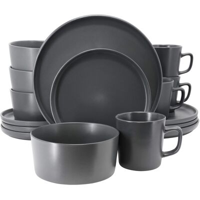Elama - Luxmatte Dark Grey 16 Piece Dinnerware Set - Dark Gray Elama - Luxmatte Dark Grey 16 Piece Dinnerware Set - Dark Gray