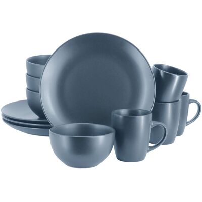 Gibson - Home Everyday Plus 12 Piece Round Stoneware Dinnerware Set - Blue Gibson - Home Everyday Plus 12 Piece Round Stoneware Dinnerware Set - Blue