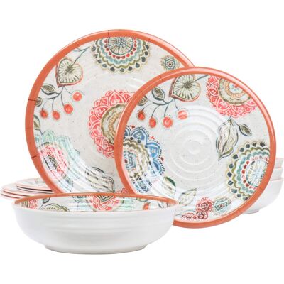 Elama - Ester 12 Piece Melamine Dinnerware Set - Multi Elama - Ester 12 Piece Melamine Dinnerware Set - Multi