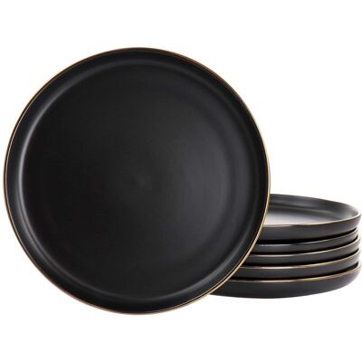 Elama - Paul 6 Piece Stoneware Dinner Plate Set in Matte with Gold Rim - Black Elama - Paul 6 Piece Stoneware Dinner Plate Set in Matte with Gold Rim - Black