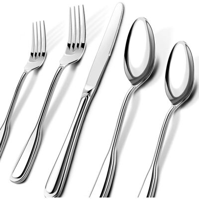 Dazzed Corner - 40-Piece Stainless Steel Silverware Set for 8, Heavy Duty Cutlery with Wide Handles - NY61VBY Dazzed Corner - 40-Piece Stainless Steel Silverware Set for 8, Heavy Duty Cutlery with Wide Handles - NY61VBY
