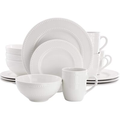 Elama - Olevia 16 Piece Stoneware Dinnerware Set - White Elama - Olevia 16 Piece Stoneware Dinnerware Set - White