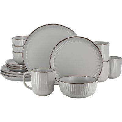 Elama - Leo 16 Piece Stoneware Dinnerware Set In - Light Gray Elama - Leo 16 Piece Stoneware Dinnerware Set In - Light Gray
