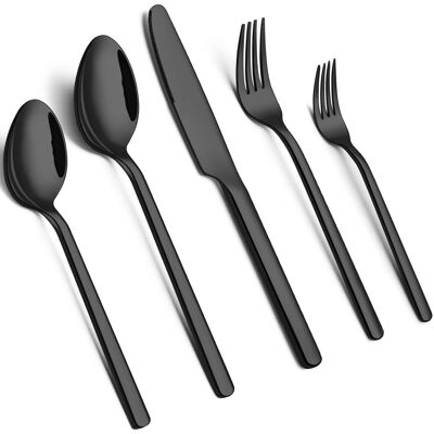 Dazzed Corner - 20 Piece Flatware Cutlery Set for 4, 18/10 Stainless Steel Silverware Mirror Polished - Black Dazzed Corner - 20 Piece Flatware Cutlery Set for 4, 18/10 Stainless Steel Silverware Mirror Polished - Black