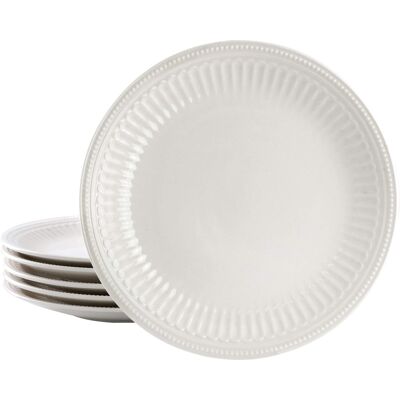 Elama - Hansel 6 Piece Stoneware Dinner Plate Set, Service for 6 - White Elama - Hansel 6 Piece Stoneware Dinner Plate Set, Service for 6 - White