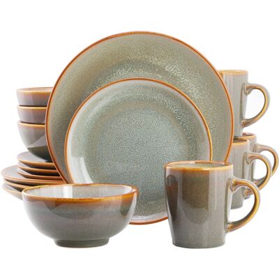 Elama - Pearl 16 Piece Round Stoneware Dinnerware Set - Light Blue Elama - Pearl 16 Piece Round Stoneware Dinnerware Set - Light Blue
