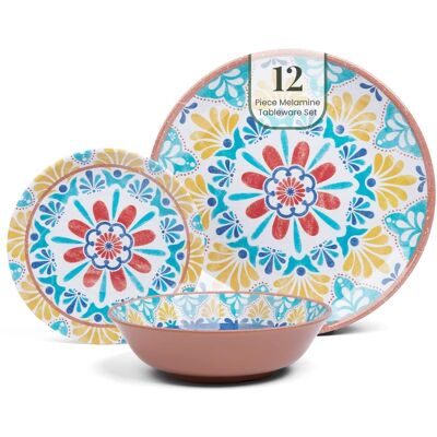 Larder & Vine - 12-Piece Viva Dinnerware Set for 4, Made from 100% BPA-Free Melamine - Mesa Larder & Vine - 12-Piece Viva Dinnerware Set for 4, Made from 100% BPA-Free Melamine - Mesa
