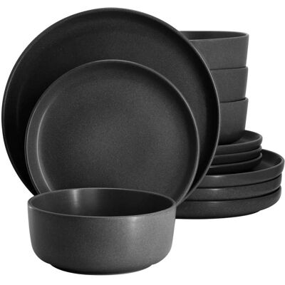 Gibson - Soho Lounge Bryant Park 12 Piece Reactive Stoneware Dinnerware Set - Black Gibson - Soho Lounge Bryant Park 12 Piece Reactive Stoneware Dinnerware Set - Black