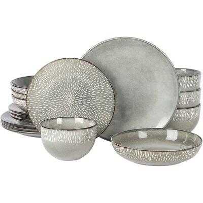 Gibson - Elite Matisse 16 Piece Stoneware Dinnerware Set in Grey with Reactive Glaze - Gray Gibson - Elite Matisse 16 Piece Stoneware Dinnerware Set in Grey with Reactive Glaze - Gray