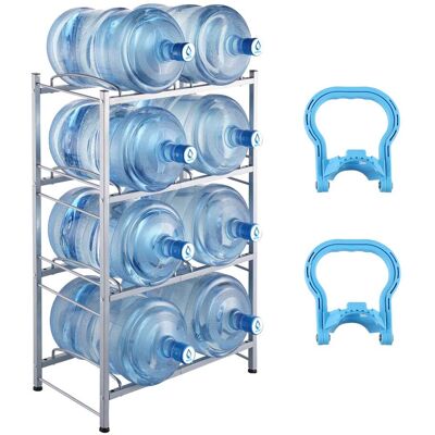 VEVOR - 4 Tiers Water Jug Holder, 5 Gallon Water Bottle Holder, Double Row Water Bottle Rack for 8 Bottles - Silver VEVOR - 4 Tiers Water Jug Holder, 5 Gallon Water Bottle Holder, Double Row Water Bottle Rack for 8 Bottles - Silver