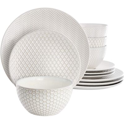 Gibson - Elite Earlhart 12 Piece Stoneware Dinnerware Set - White Gibson - Elite Earlhart 12 Piece Stoneware Dinnerware Set - White