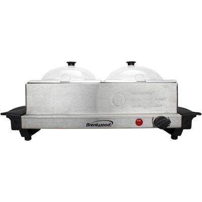 Brentwood - 3-Qt 2-Pan 200W Buffet Server, 2 Clear Domed Lids, 12" x 10" Warming Tray - Metallic Brentwood - 3-Qt 2-Pan 200W Buffet Server, 2 Clear Domed Lids, 12" x 10" Warming Tray - Metallic
