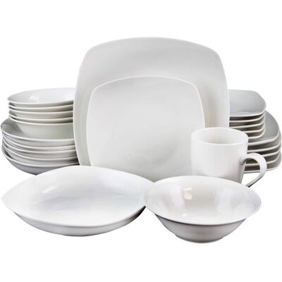 Gibson - Home Hagen Square Dinnerware Set, Set of 30 - White Gibson - Home Hagen Square Dinnerware Set, Set of 30 - White