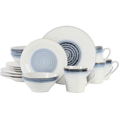Gibson - Elite Spiral Embossed 16 Piece Stoneware Dinnerware Set - Blue Gibson - Elite Spiral Embossed 16 Piece Stoneware Dinnerware Set - Blue