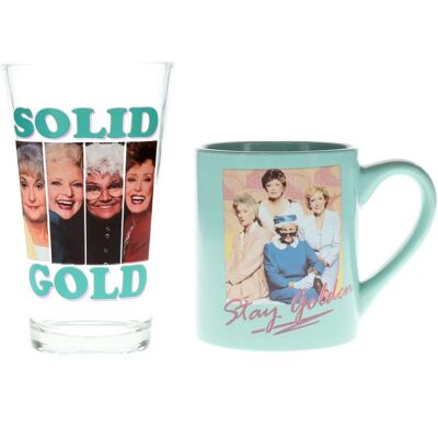 Silver Buffalo - The Golden Girls "Stay Golden" Pint Glass and Coffee Mug Set - Blue Silver Buffalo - The Golden Girls "Stay Golden" Pint Glass and Coffee Mug Set - Blue