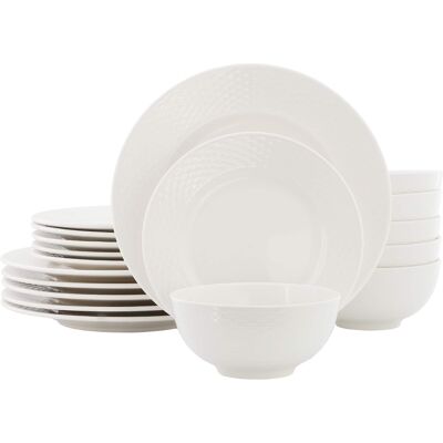 Elama - Fiona 18 Piece Stoneware Dinnerware Set - White Elama - Fiona 18 Piece Stoneware Dinnerware Set - White