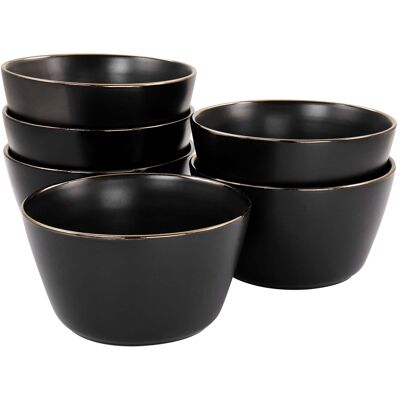 Elama - Paul 6 Piece Stoneware Bowl Set in Matte with Gold Rim - Black Elama - Paul 6 Piece Stoneware Bowl Set in Matte with Gold Rim - Black