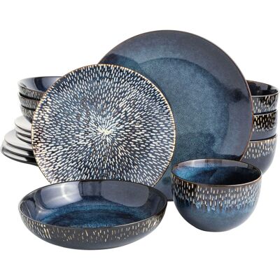 Dazzed Corner - 16 Piece Double Bowl Dinnerware Set, Service for 4 (16pcs) - Cobalt Blue Dazzed Corner - 16 Piece Double Bowl Dinnerware Set, Service for 4 (16pcs) - Cobalt Blue