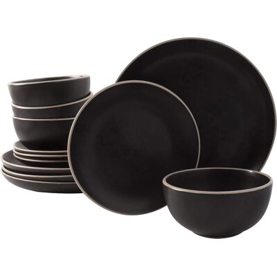 Gibson - Home Rockaway 12 Piece Stoneware Dinnerware Set - Black Gibson - Home Rockaway 12 Piece Stoneware Dinnerware Set - Black