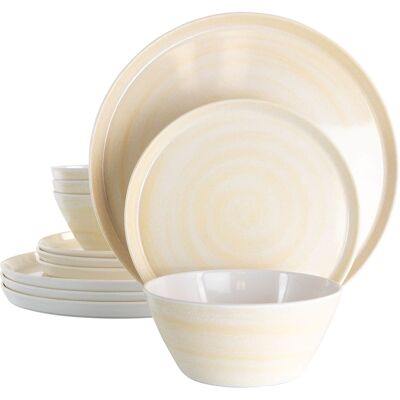 Elama - Crafted Clay 12 Piece Lightweight Melamine Dinnerware Set - Cream Elama - Crafted Clay 12 Piece Lightweight Melamine Dinnerware Set - Cream