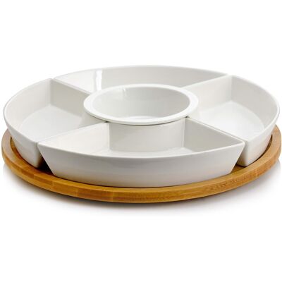 Elama - Signature 12 Inch 6-Piece Bamboo Lazy Susan Appetizer and Condiment Server Set with 5 Serving Dishes - Brown Elama - Signature 12 Inch 6-Piece Bamboo Lazy Susan Appetizer and Condiment Server Set with 5 Serving Dishes - Brown