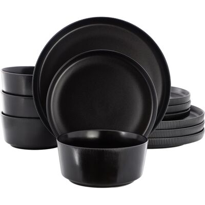 Gibson - Home Dempsey Road 12 Piece Stoneware Dinnerware Set - Black Gibson - Home Dempsey Road 12 Piece Stoneware Dinnerware Set - Black
