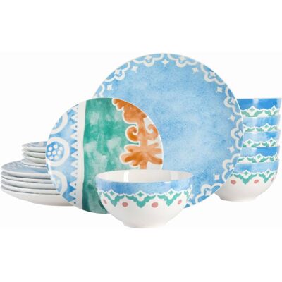 Gibson - Spice by Tia Mowry Savory Saffron 18 Piece Round Fine Ceramic Dinnerware Set - Golden Blue Gibson - Spice by Tia Mowry Savory Saffron 18 Piece Round Fine Ceramic Dinnerware Set - Golden Blue