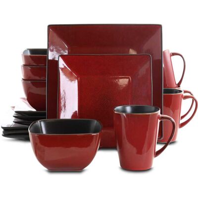 Elama - Harland Loft 16 Piece Modern Premium Stoneware set with Complete Setting for 4 - Red Elama - Harland Loft 16 Piece Modern Premium Stoneware set with Complete Setting for 4 - Red