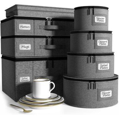 Sorbus - 8 Piece Hard Shell Dinnerware Storage Cases for Dinner Plates, Glasses, Utensils, Saucer Salad Plates, Platters - Gray Sorbus - 8 Piece Hard Shell Dinnerware Storage Cases for Dinner Plates, Glasses, Utensils, Saucer Salad Plates, Platters - Gray