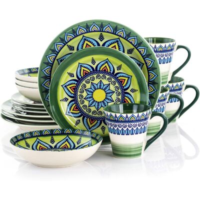 Elama - Zen Mozaik 16 Piece Luxurious Stoneware Dinnerware with Complete Setting for 4, 16pc - Green Elama - Zen Mozaik 16 Piece Luxurious Stoneware Dinnerware with Complete Setting for 4, 16pc - Green