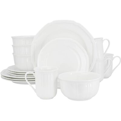 Meritage - Bavaria 16 Piece Scallop Rim Bone China Dinnerware Set - White Meritage - Bavaria 16 Piece Scallop Rim Bone China Dinnerware Set - White