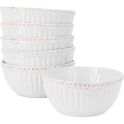 Gibson - Modern Southern Home Capri 6 Piece 6 Inch Stoneware Embossed Cereal Bowl Set - White Gibson - Modern Southern Home Capri 6 Piece 6 Inch Stoneware Embossed Cereal Bowl Set - White