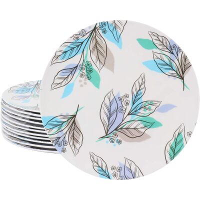 Gibson - Home Tropical Sway Vineyard 12 Piece 9 Inch Round Melamine Dessert Plate Set - Blue Gibson - Home Tropical Sway Vineyard 12 Piece 9 Inch Round Melamine Dessert Plate Set - Blue
