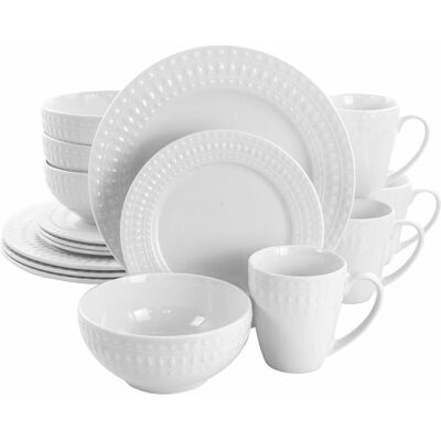 Elama - Cara 16 Piece Round Porcelain Dinnerware Set - White Elama - Cara 16 Piece Round Porcelain Dinnerware Set - White