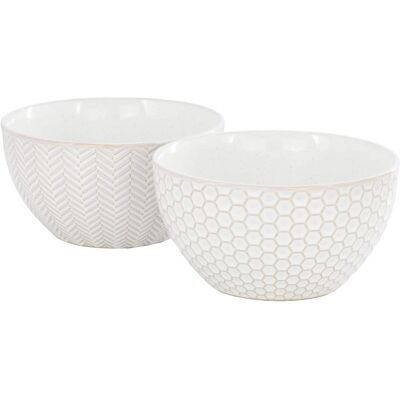 Gibson - Elite Earlhart 2 Piece 6 Inch Ribbed Stoneware Cereal Bowl Set - White Gibson - Elite Earlhart 2 Piece 6 Inch Ribbed Stoneware Cereal Bowl Set - White