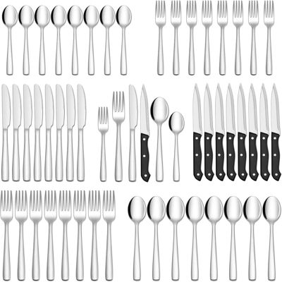 Dazzed Corner - 48-Piece Silverware Set for 8, Stainless Steel Flatware Cutlery Set - Silver Dazzed Corner - 48-Piece Silverware Set for 8, Stainless Steel Flatware Cutlery Set - Silver