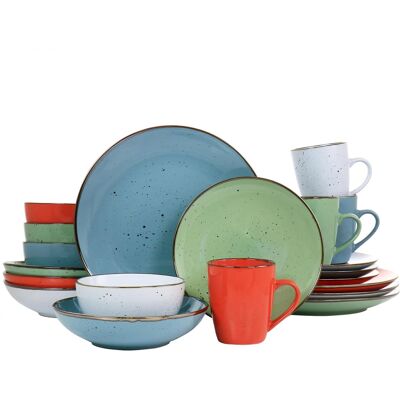 Elama - Evelyn 20 Piece Mix and Match Round Stoneware Dinnerware Set Colors - Assorted Elama - Evelyn 20 Piece Mix and Match Round Stoneware Dinnerware Set Colors - Assorted