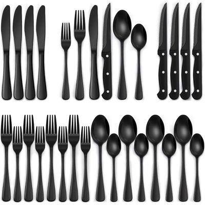 Dazzed Corner - 24-Piece Stainless Flatware Cutlery Silverware, Fork Spoon Knife, Service for 4 - Black Dazzed Corner - 24-Piece Stainless Flatware Cutlery Silverware, Fork Spoon Knife, Service for 4 - Black