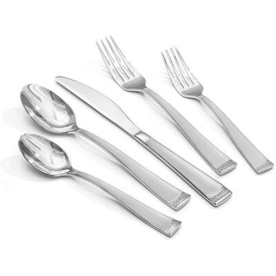 Dazzed Corner - Stainless Steel Silverware Set, 40-Piece Flatware Set for 8 - Silver Dazzed Corner - Stainless Steel Silverware Set, 40-Piece Flatware Set for 8 - Silver