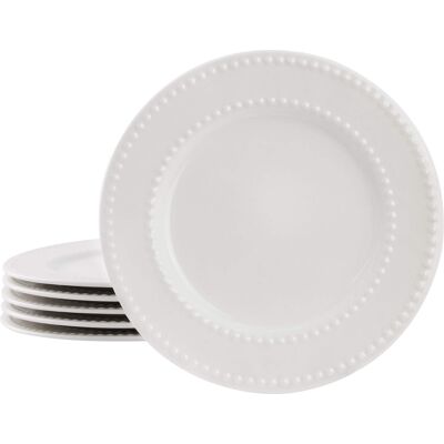 Elama - Olevia 6 Piece Stoneware Salad Plate Set, Service for 6 - White Elama - Olevia 6 Piece Stoneware Salad Plate Set, Service for 6 - White