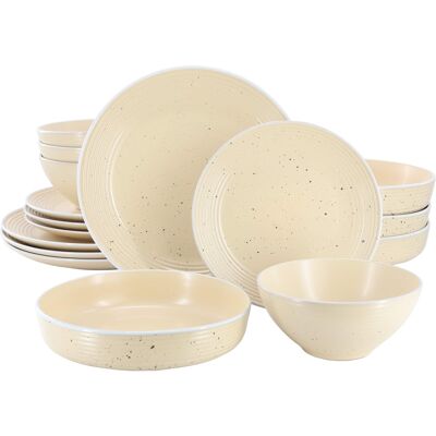 Elama - Emilia 16 Piece Double Bowl Stoneware Dinnerware Set - Cream Yellow Elama - Emilia 16 Piece Double Bowl Stoneware Dinnerware Set - Cream Yellow