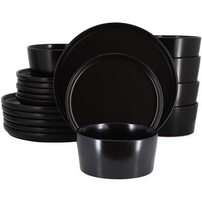 Elama - Josh 18 Piece Stoneware Dinnerware Set in Matte - Black Elama - Josh 18 Piece Stoneware Dinnerware Set in Matte - Black