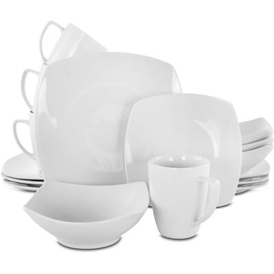 Gibson - Zen Buffetware 16 piece Square Dinnerware Set - White Gibson - Zen Buffetware 16 piece Square Dinnerware Set - White