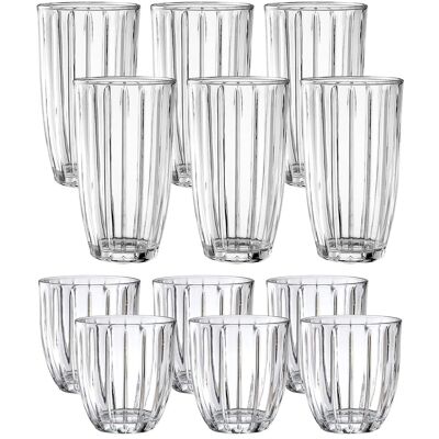 Jay Import - Capri 12-Piece Glassware Set – 6 Coolers (16oz) & 6 DOF Glasses (10oz) - Clear Jay Import - Capri 12-Piece Glassware Set – 6 Coolers (16oz) & 6 DOF Glasses (10oz) - Clear