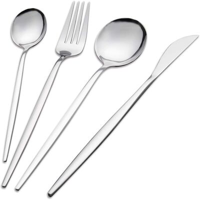 KOOMADE - 24-Piece Stainless Steel Cutlery Set for 6 Mirror Finish Dishwasher Safe Includes Salad Fork Knife Spoon - Silver KOOMADE - 24-Piece Stainless Steel Cutlery Set for 6 Mirror Finish Dishwasher Safe Includes Salad Fork Knife Spoon - Silver