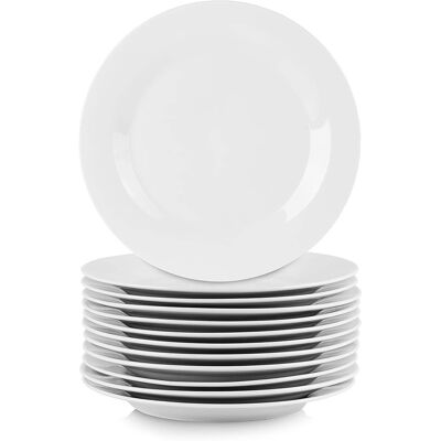 Elama - Professional Kitchen 12 Piece Round Porcelain Salad Plate Set - White Elama - Professional Kitchen 12 Piece Round Porcelain Salad Plate Set - White