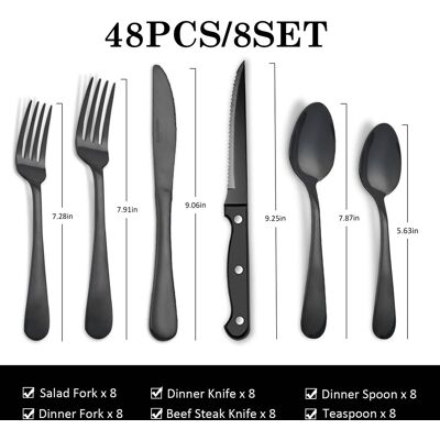 KOOMADE - 24/48PCS Flatware Set Steak Knives Kitchen Utensils and Cutlery of High Quality Construction - Black 48-Piece Set KOOMADE - 24/48PCS Flatware Set Steak Knives Kitchen Utensils and Cutlery of High Quality Construction - Black 48-Piece Set