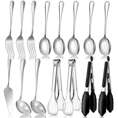 Dazzed Corner - Serving Utensils Set,Stainless Steel Metal Silverware Set 15pcs - Silver Dazzed Corner - Serving Utensils Set,Stainless Steel Metal Silverware Set 15pcs - Silver